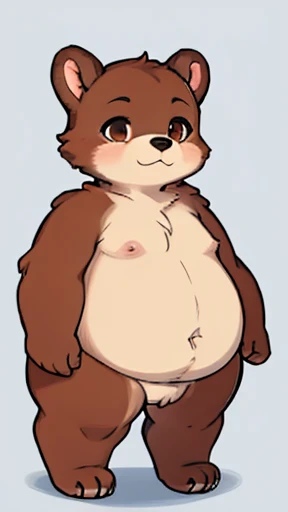 A cute chubby furry bear girl, brown fur, full body,