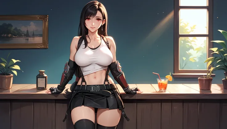 The painting style of the Sixteenth Night of Vegetarianism, (Score_9, Score_8_up, Score_7_up), (Best Quality, masterpiece),perfect aninomy,(Midea,very Midea),Official Style, (Ultra-high resolution), One girl, Tifa Lockhart, Final Fantasy,(Beautiful woman)....