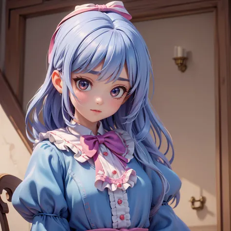 1 Girl, masterpiece, Best quality, 8K, Detailed skin texture, Detailed cloth texture, Beautiful detailed face, Intricate details, Super detailed, Alice in Wonderland, (The bow on her head:1.1), Upper body