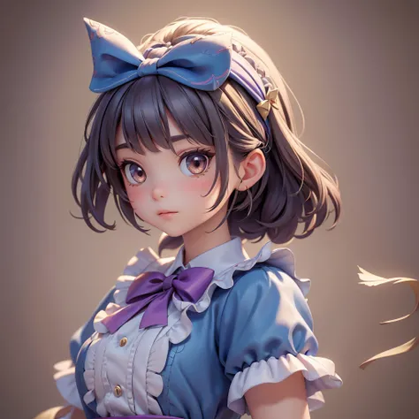 1 Girl, masterpiece, Best quality, 8K, Detailed skin texture, Detailed cloth texture, Beautiful detailed face, Intricate details, Super detailed, Alice in Wonderland, (The bow on her head:1.1), Upper body