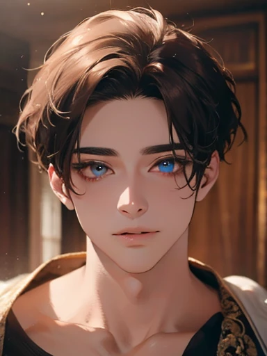 a male character with beautiful detailed eyes, detailed lips, extremely detailed face, long eyelashes, perfect face shape, no errors, naughty expression, sticking out tongue, different colored eyes, in a palace room, (best quality,4k,8k,highres,masterpiece...