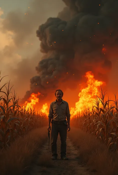 the cornfields were burned. Black smoke rose into the sky, as a symbol of death and destruction. Pedro stared at the flames, 

