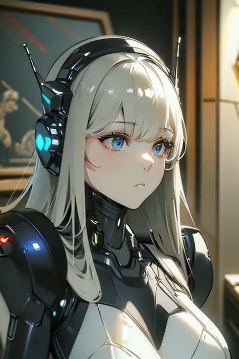 (masterpiece),(Best quality),(Very detailed),(Best illustration),(The best shadow),(Its absurd),(Detailed background),(So beautiful), 16k, 8k, 4K,(The best shadow),Robotization,female ,big breasts,Robot Joint ,Metal skin,Black robot suit,Long hair,Black su...