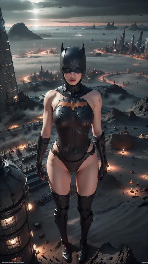 ((masterpiece, Highest quality, High resolution, Realistic, to be born, 16k wallpaper)),a 20s very beautiful face batwoman wearing batwoman (micro-bikini),(attractive thighs),(gothic makeup),Glamorous body goddess, Very hot and sexy,(( natural pose:1.5)),A...