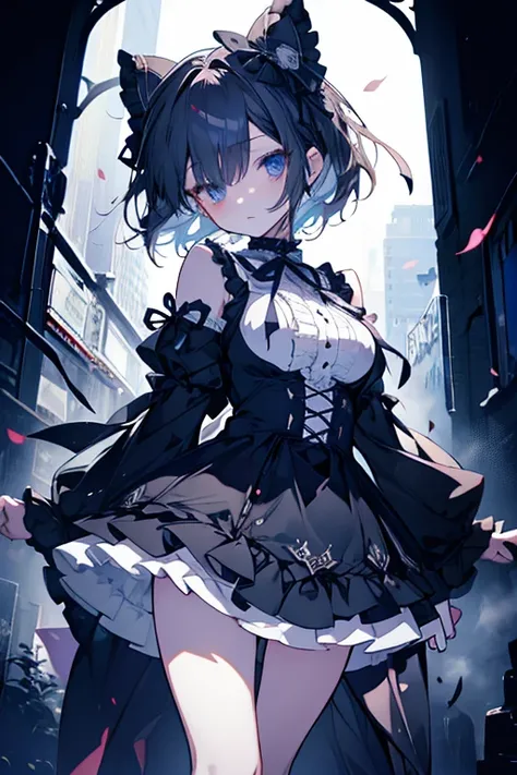 darkドール、Short Hair、Ample breasts、Long eyelashes、Miniskirt、Frills、ribbon、stitch、dark