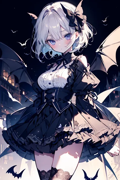 darkドール、Short Hair、Ample breasts、Long eyelashes、Miniskirt、Frills、ribbon、stitch、dark、Lace fabric、Beautiful Face、Have a pop、Bats