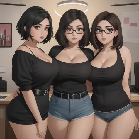 two cute petite short slightly curvy chubby emo mexican sisters, one with short hair and one with long hair, hair covering half ...