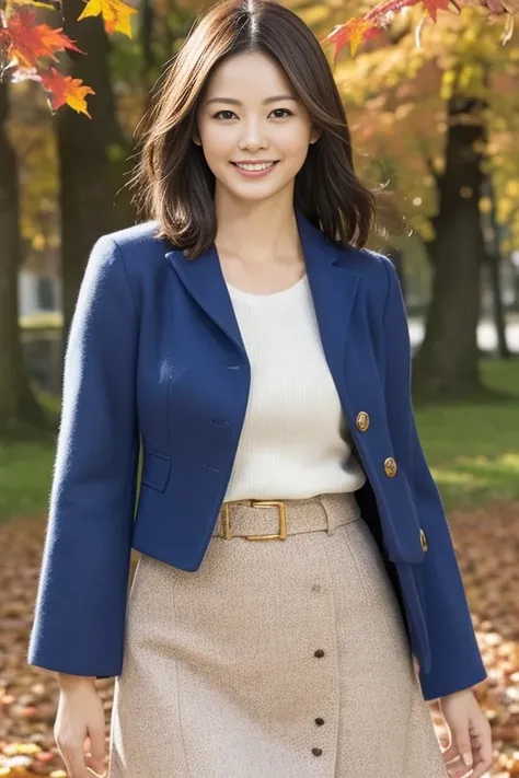 (masutepiece), (Best Quality), Realistic, Photorealism, 1girl, Beautiful woman, Perfect face, Perfect body、(Fashionable autumn clothes) , light smile, medium breast, Wave, Early morning sunlight, Her skirt flutters in the strong north wind, realistic skin ...