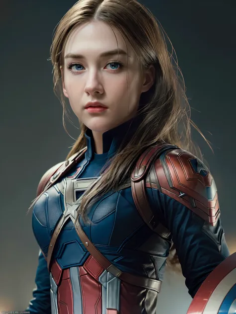 1girl as Captain America 8k, high definition, detailed face, detailed face, detailed eyes, detailed suit, in style of marvel and dc, hyper-realistic, + cinematic shot + dynamic composition, incredibly detailed, sharpen, details + superb details + evening w...