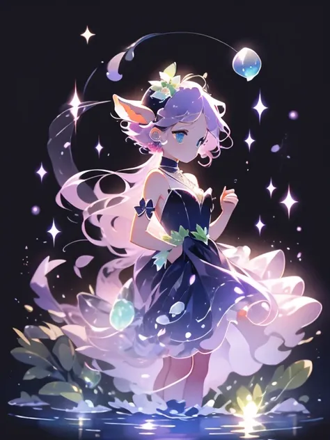 purple jewel translucent hair, green gemstone eyes, 白いgoatの頭の女の子, 黒曜石のgoatの黒色の巻き角, jewelry girl, girl eating jewels, water-solub...