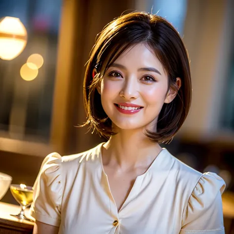 (Realistic, 超Realistic:1.4), 16K HDR, High resolution,(Wine Glasses),(Wine bottle),(Champagne glasses),Age 30、Age 33、Happy smile、short hair,The best smile、Japanese actress,so beautiful(It looks like the real thing),Cocktail Dresses、red wine、White Wine、Spar...