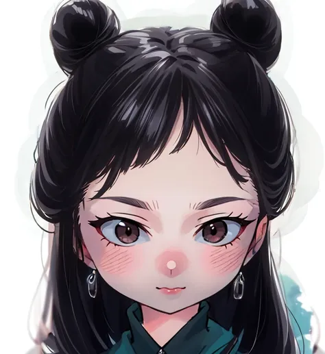 double buns hair style, classic chinese hair, (masterpiece:1.2),(best quality:1.2), looking at viewer, curious face, gothic, (sh...