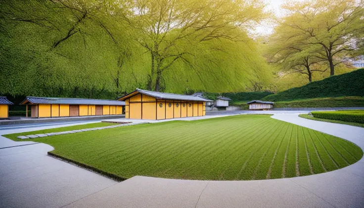 modern craft resort, sakura trees, greenery landscape, in the center of city, crowded people, clear sky, day light time, warm lighting RAW Photo, RAW texture, Super Realistic, 32K UHD, DSLR, soft lighting, high quality, film rating, Fujifilm XT3, ( many cr...