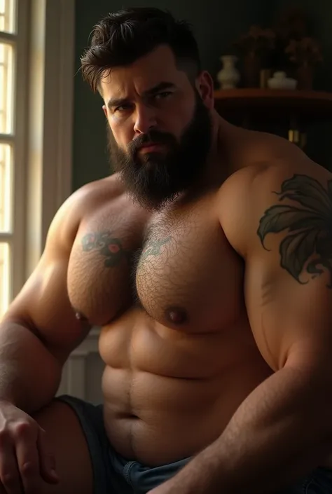 8KUHD Resolution HDR Very realistic and realistic detailed closeup photorealistic Photograph a handsome, tough man, bearded and rugged, burly muscular chubby beefy strong dad body gay real man, very realistic shirtless wearing white boxer briefs, very real...