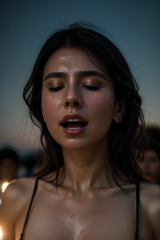 flying debris,award-winning photo, very detailed, edge orgasm, woman with open mouth and closed eyes , sweaty, glowing skin、ligh...