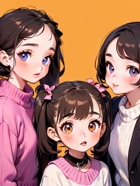 (((masterpiece of the highest quality)))，(((three girls)))，((little girl:1.3))，long eyelashes，dark skin tone, very small young g...