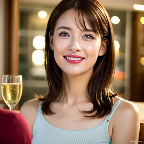 (Realistic, 超Realistic:1.4), 16K HDR, High resolution,(Wine Glasses),(Wine bottle),(Champagne glasses),Happy smile、short hair,The best smile、Japanese actress,so beautiful(It looks like the real thing),Cocktail Dresses、red wine、White Wine、Sparkling wine、Sli...