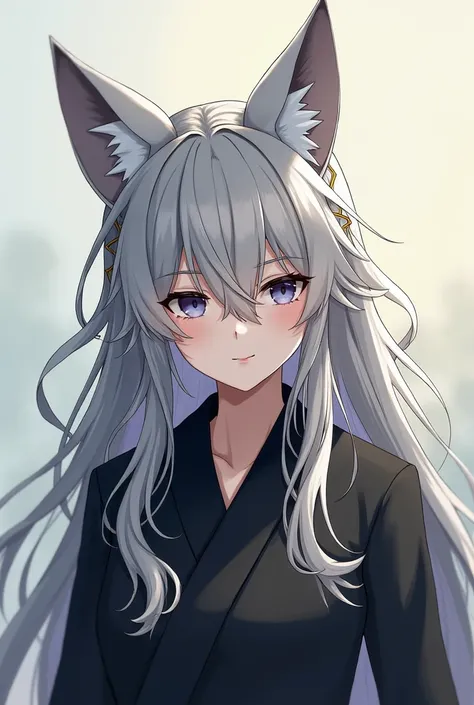 、High-resolution model, Gray Hair, Silver Hair, Wolf Ears, bone hair accessories, Background blur, Character Design, Anime Style, 