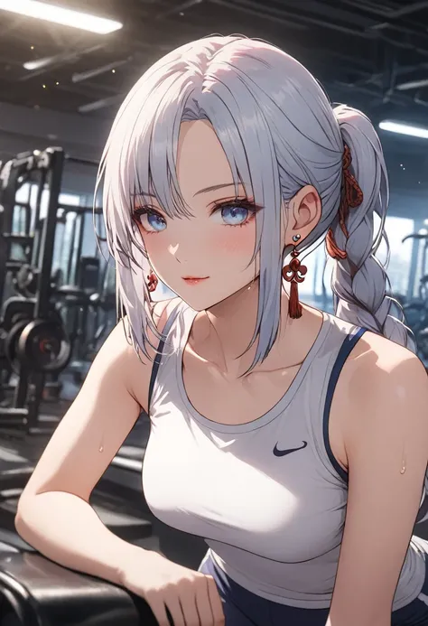 ood hand, 4k, 1girl, ) a RAW portrait of a girl working out in the gym), perspiring, sweating, high resolution, masterpiece, best quality, head: 1.3, (Korean K-pop idol), chunli, twin tails, extremely cute and finely detailed skin, sharp focus, (cinematic ...