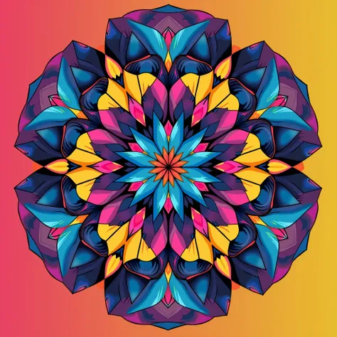 high saturation geometric mandala, t-shirt design
