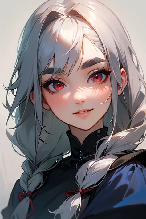 (Please redeem, masterpiece:1.2), High resolution, Masterpiece、Very detailed, Realistic:1.37, Fantasy, Illustration,Gray Hair、 Red eyes、Queen, Navy and blue dress、beautifully、Eyeshadow Red、Thick eyebrows、Long eyelashes、The pupil is black、Lips are glossy、To...