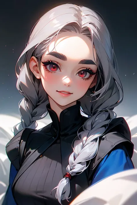 (Please redeem, masterpiece:1.2), High resolution, Masterpiece、Very detailed, Realistic:1.37, Fantasy, Illustration,Gray Hair、 Red eyes、Queen, Navy and blue dress、beautifully、Eyeshadow Red、Thick eyebrows、Long eyelashes、The pupil is black、Lips are glossy、To...