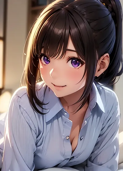 High resolution,In 8K,Best Quality,detailed,Semi-realistic anime,Anime 3D Style,Smooth anime CG,One Girl,One Japanese woman,slim,Modeled,Shiny brown hair,((Medium length hair up to shoulders)),detailedな顔,Beautiful and detailed,Glowing Skin,In the woody roo...