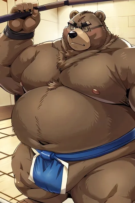 （（Being overweight））（Bear beastman wearing glasses)(Sumo Club、Sumo wrestler、Sekitori、Wearing a mawashi)