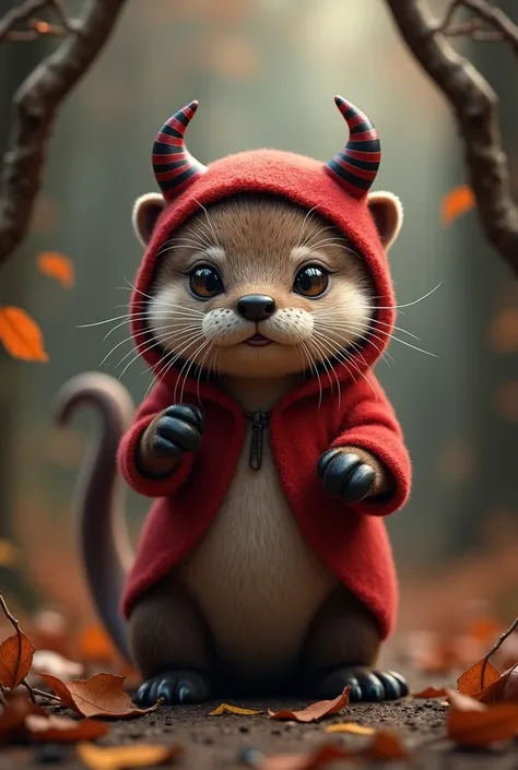 Otter，Halloween，Devil Cosplay，Mischievous look，Thinking of a prank，