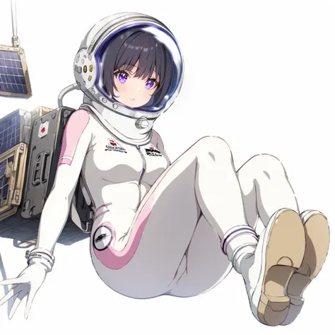 (white back ground):10,simple background ,BREAK masterpiece, (best quality), (highly detailed:1.3), 1girl,solo,fullbody,floating:2,(Space Suit:1.15),short hair, Space Helmet ,Black Hair ,