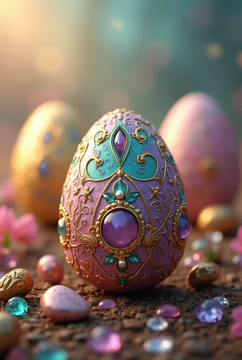 Colorful treasures in eggs，Precious Treasure，Cute atmosphere，Top quality art，High-definition, detailed depiction．