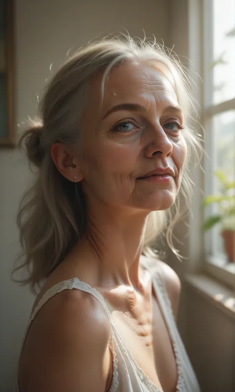 portrait of an old woman, sunlight