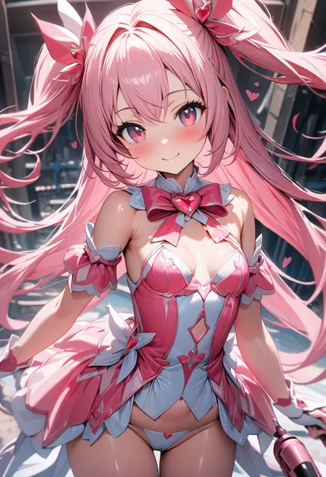 ((masterpiece)), ((highest quality)), (Super detailed), ((cute)), cute, (Lovely), ((sexy)), (device), ((Very detailed)), 4K, (8k), highest quality, (beautiful), One girl, , Shiny skin, Pink Hair, Long Hair, Both sides up, Pink Eyes, Magical girl, , Small b...