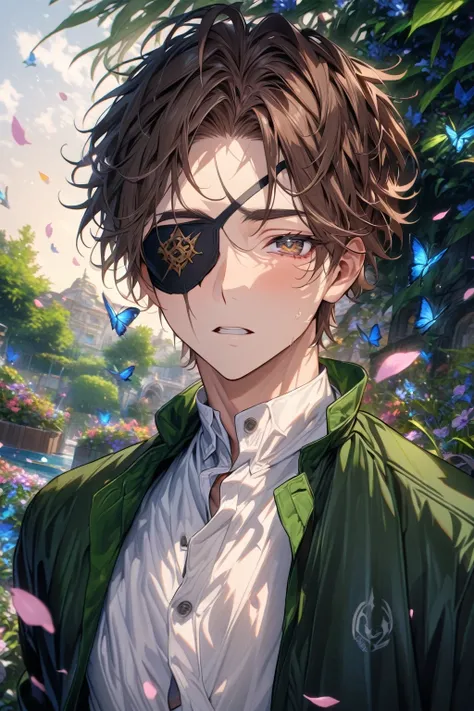 absurdres, highres, ultra detailed, hdr, master piece, suo hayato, brown hair, black eye patch, expressive brown eyes, sexy man,...