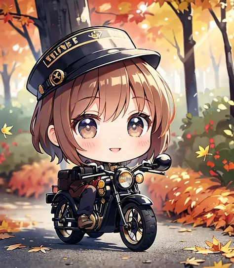 steampunk，a young girl playing with a toy police bike in a パーク，very short stature，chibi，very detailed，high image quality，realist...