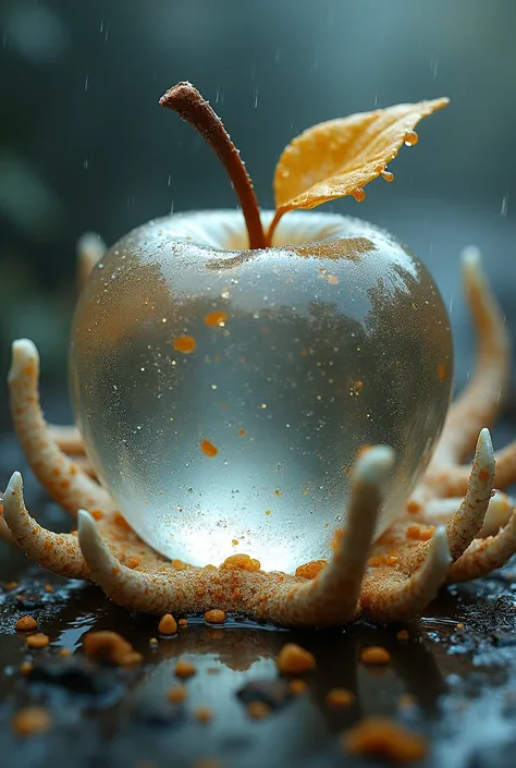 ,














Crystal apple, in the middle of the bone cut, transparent, nature, reflection, shine, mirrored, threads, golden drops
, airbrush mixture, blizzard, mirror texture, gradient, raindrops, reflections, tenderness, double exposure close-up.