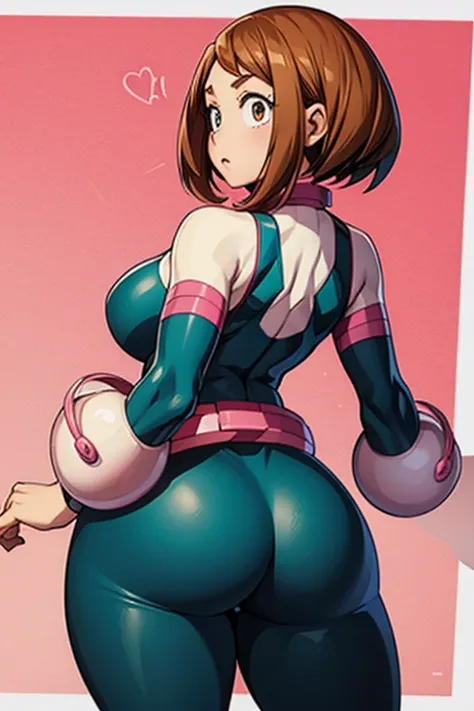 Hmochako, short hair, voluptuous figure, body, As a superhero, view from behind 