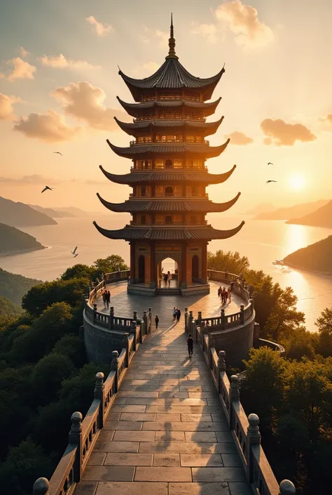 Standing at the top of Mountain, the Yellow Crane Tower is illuminated by golden sunlight shining on the ancient glazed tiles, reflecting the waves of the Yangtze River. There are few visitors inside, and only a few white egrets dance gracefully by the riv...