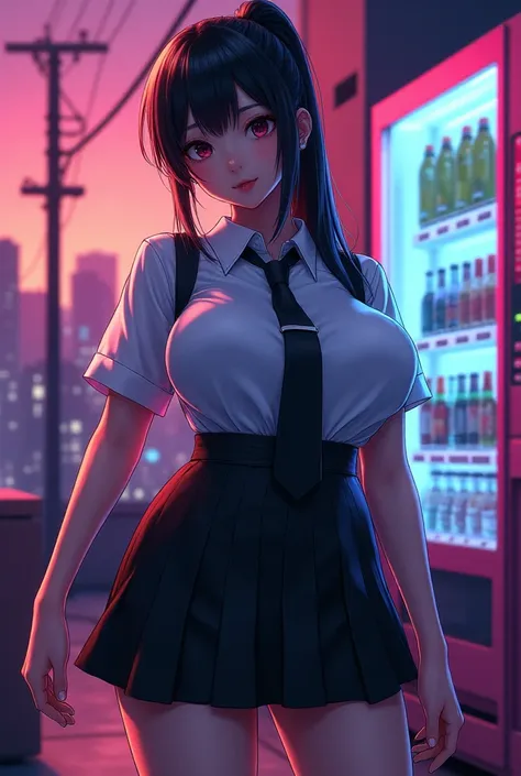 realistic, masterpiece, mother yukinoshita, high long ponytail, looking at viewer, full body, gigantic_breast, (((office outfit)...