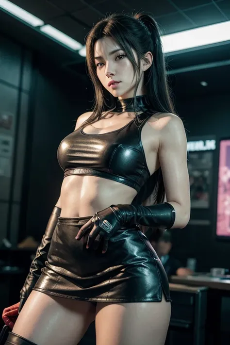 (in doggy position), the best,Tifa,Tifa･closed heart,final fantasy 7,ff7,Tifaのコスチューム,white sleeveless t-shirt,black leather skirt,red leather gloves,Wad of bills,realistic,Super high quality,high quality,masterpiece,digital single lens reflex,Detalles deta...