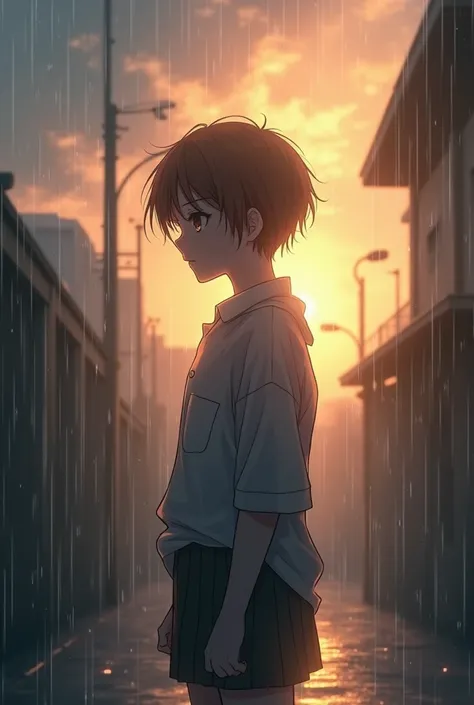 Sun in rain anime in front of son