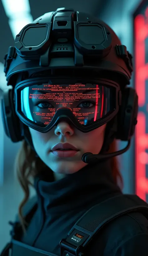 (masterpiece:1.2,Exceptional Quality,mirror-like,cinematic experience),8k,wallpaper,Ray Tracing,(woman),Are standing,(美しいwoman),(Wearing futuristic tactical goggles:2.0,Tactical data is displayed on the goggles:2.0,Detailed view of the goggles:2.0),(tactic...