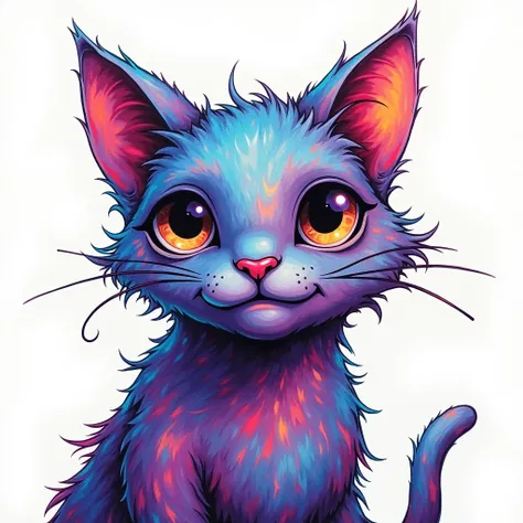 iridescent colored cat graffiti painting with white background