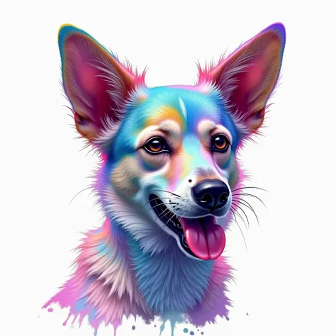 iridescent colored dog graffiti painting with white background