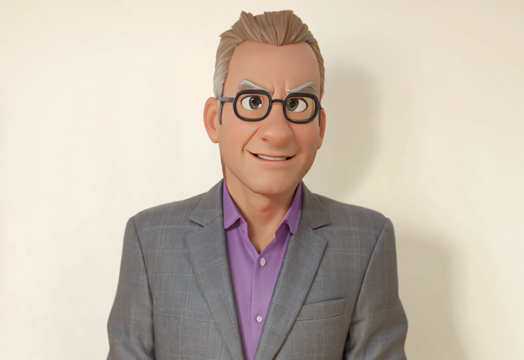 A sports commentator, as a character inspired by the Pixar animation, closely. The character takes center stage with cheerful facial expressions, offering a 3d design touch.