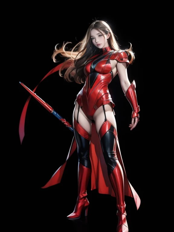 Full Body Shot, Very detailed, The costume colors were inspired by Gundam.、8k, Actual Photos, impressive lighting, Dynamic action poses, Great energy effect, Black and red color palette, Simple costume design, advanced technology, Heroic and powerful, With...