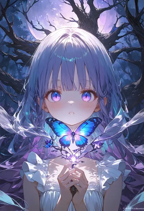 Masterpiece, best quality, extremely detailed, (illustration, official art: 1.1), (baby face: 1.55), (((1 girl))), ((light blue long hair))),((iridescent hair, half blue and half purple hair: 1.2)),, young, skinny,, (blush)), cute ((blush)) face, big eyes,...