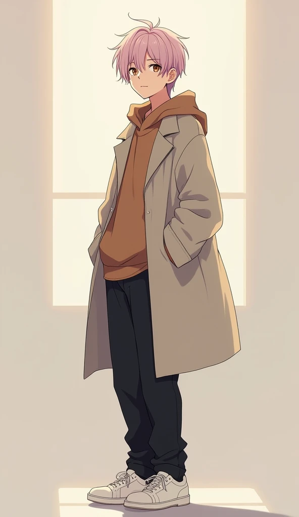 Hiroto  Male Brown eyes Hair color: Light pink-lilac.
Hair to the ears, disheveled, some lie on the face creating a non-slip appearance.
Body type: Ectomorph. Pumped up, height 180 cm, thin waist, thin.
wears: Men&#39;s Brown Oversized Sweater, men&#39;s b...