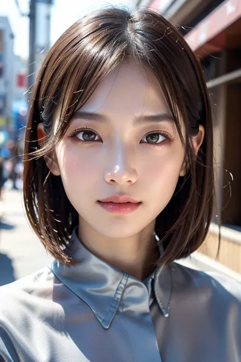 with the backdrop of tokyo alleys、1 girl、independent、look forward to、light eye makeup、brown hair color、flat 、hair blowing in the...