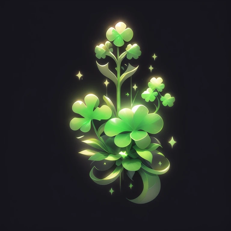 game icon institute, game icon, 4 leaf clover, black background, sparkle,green,